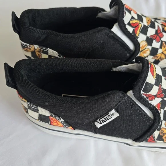 Vans Girl's Asher Butterfly Checker Multi Canvas Slip‎ On Skate Shoes - Size 3 - Picture 4 of 8